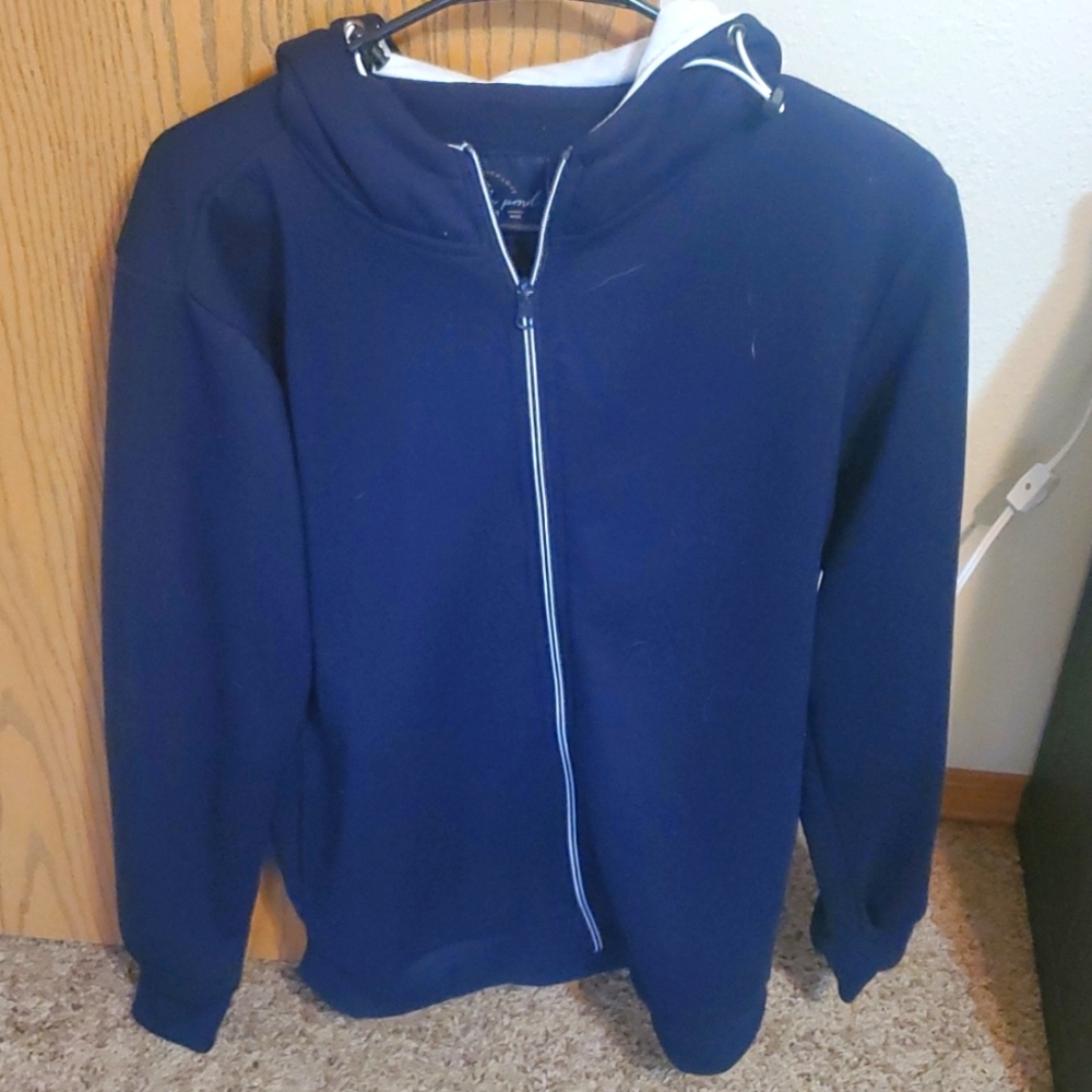 Across The Pond Womens Navy Blue Zippered Jacket